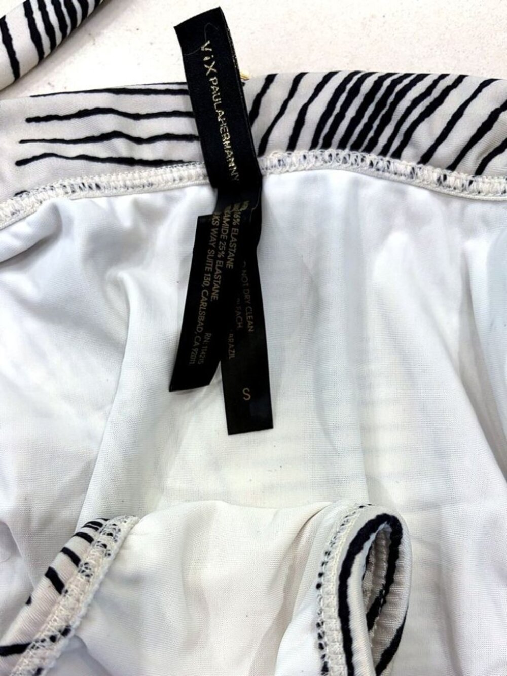 ViX Paula Hermanny High Neck Halter Bikini Top Black White Stripe